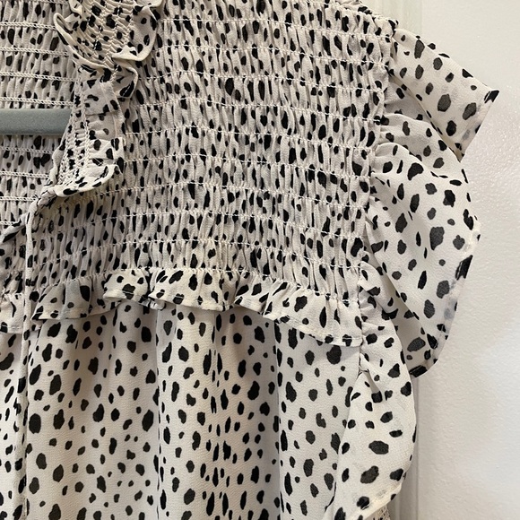 Pleione Black and White Ruffled Bib Collar Blouse - Picture 3 of 11